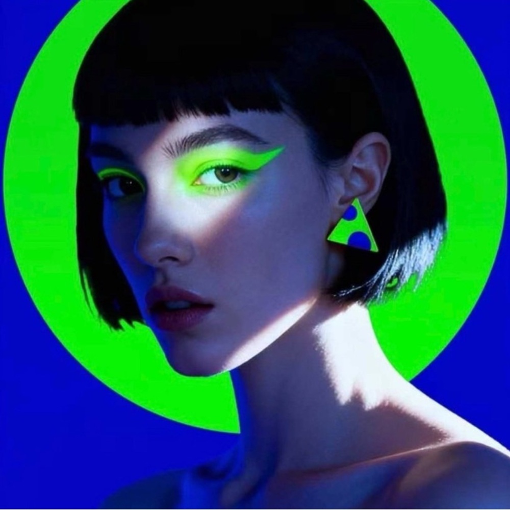 Neon Triangle Statement Earrings in Lime and Cobalt